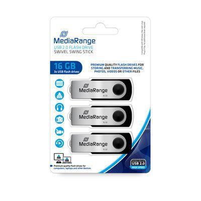 Chiavetta USB 16GB MediaRange, nera 16GB, nero/argento, confezione da 3 pezzi