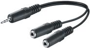 M-Cab 3.5mm - 2x 3.5mm M/F 0.2m cavo audio 02 m 2 x 3.5mm Nero (3.5MM JACK ADAPTER 0.2M M/F - CABLE M/F 3PIN TO 2X2P STEREO)
