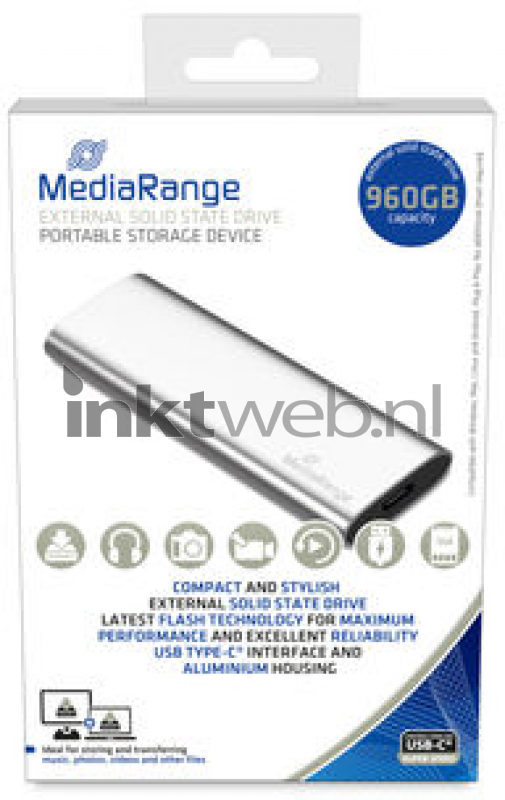 MediaRange SSD esterno 960 GB USB-C 960 GB, argento
