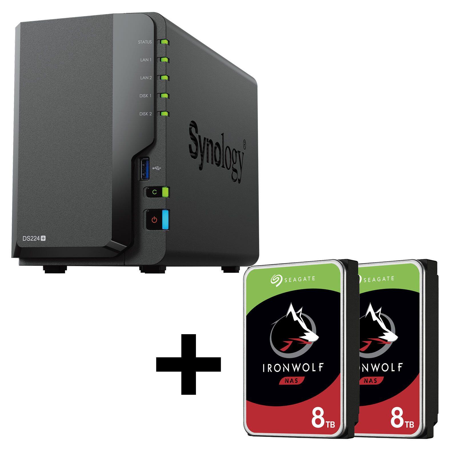 Synology DiskStation DS224+ Contenitore vuoto per server NAS a 2 alloggiamenti + dischi rigidi HDD Seagate Ironwolf SATA da 3,5