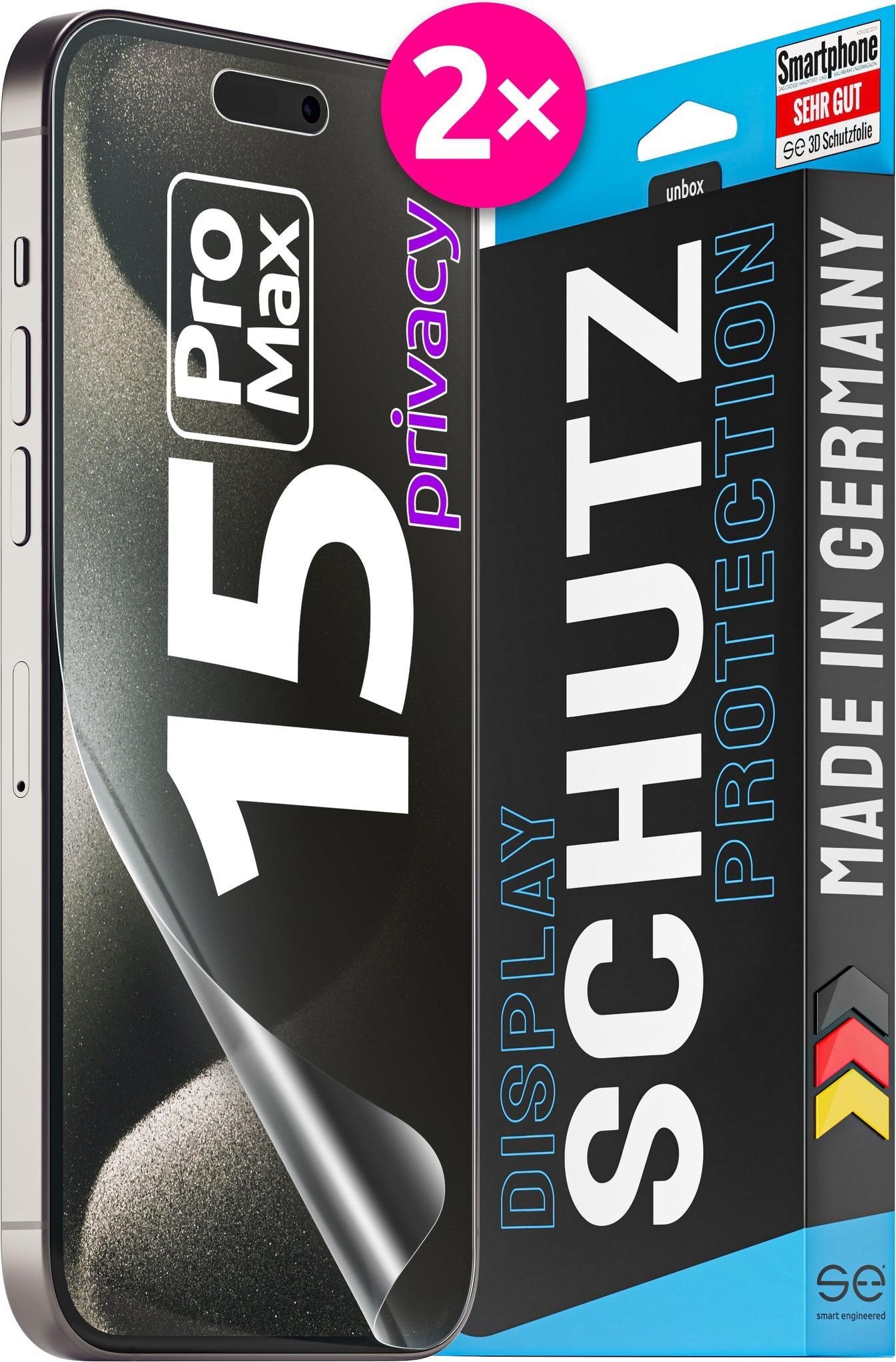 Pellicola salvaschermo per privacy 2x3D progettata in modo intelligente per Apple iPhone 15 Pro Max trasparente/privacy