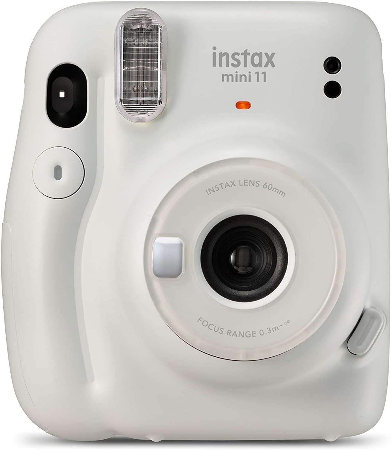 Fujifilm Instx Mini 11 Ice White Instanta Camara - Dimensione dell'immagine 62x46mm - Flash Auto - Mini Selfies Mirror - Cintur