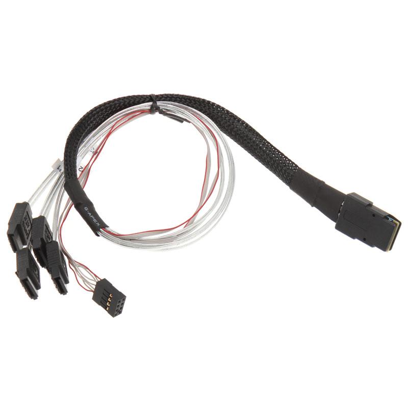 Silverstone CPS03 - Cavo SATA / SAS - con bande laterali - 4 -lane - 4 x mini SAS (SFF -8087) (M) a SATA, banda laterale (W) -