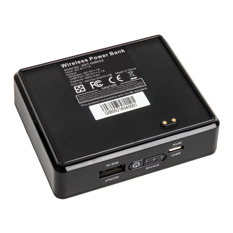 SilverStone QIB052 - Supporto di ricarica wireless/power bank - Li-Ion - 5200 mAh - 21 A (USB) - Nero
