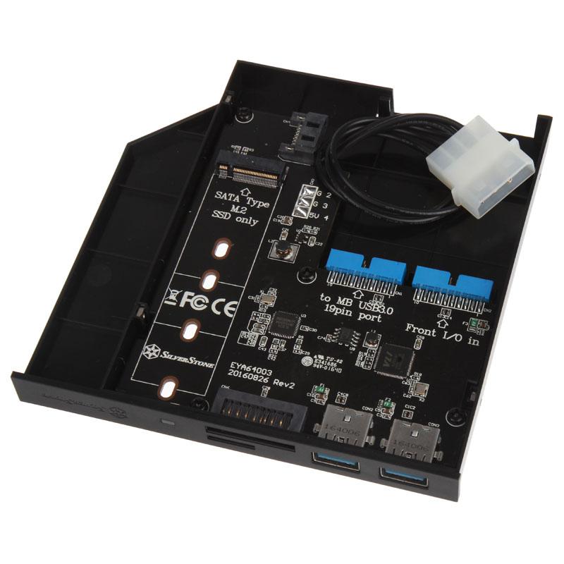 Silverstone FPS01 - Pannello di porte I/O - 5 Gbit/S - Black - Plastic - MicroSD (Transflash) - SD - SDHC - SDXC - 128 mm (SST