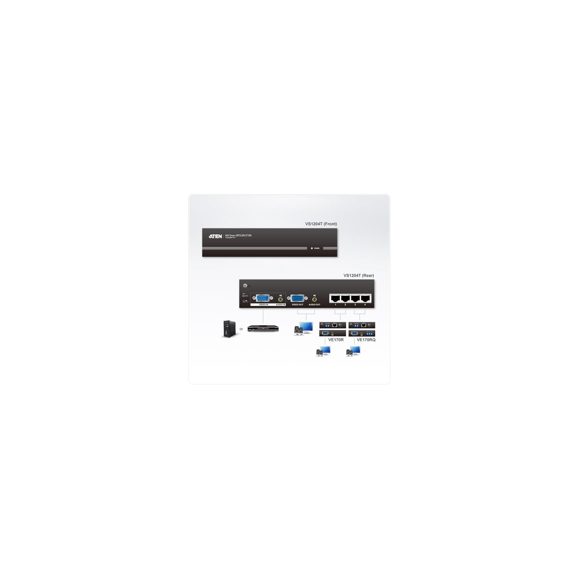 ATEN 4 Port RJ45 Audio / Video Splitter, 1600 x 1200 at 150M, 1280 x 1024 at 300M