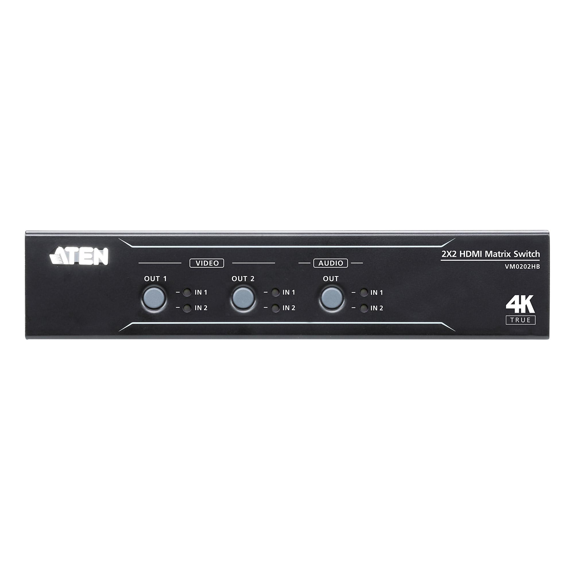 Aten 2 x 2 True 4K HDMI Matrix Switch with Audio De-Embedder and IR / RS-232 Control