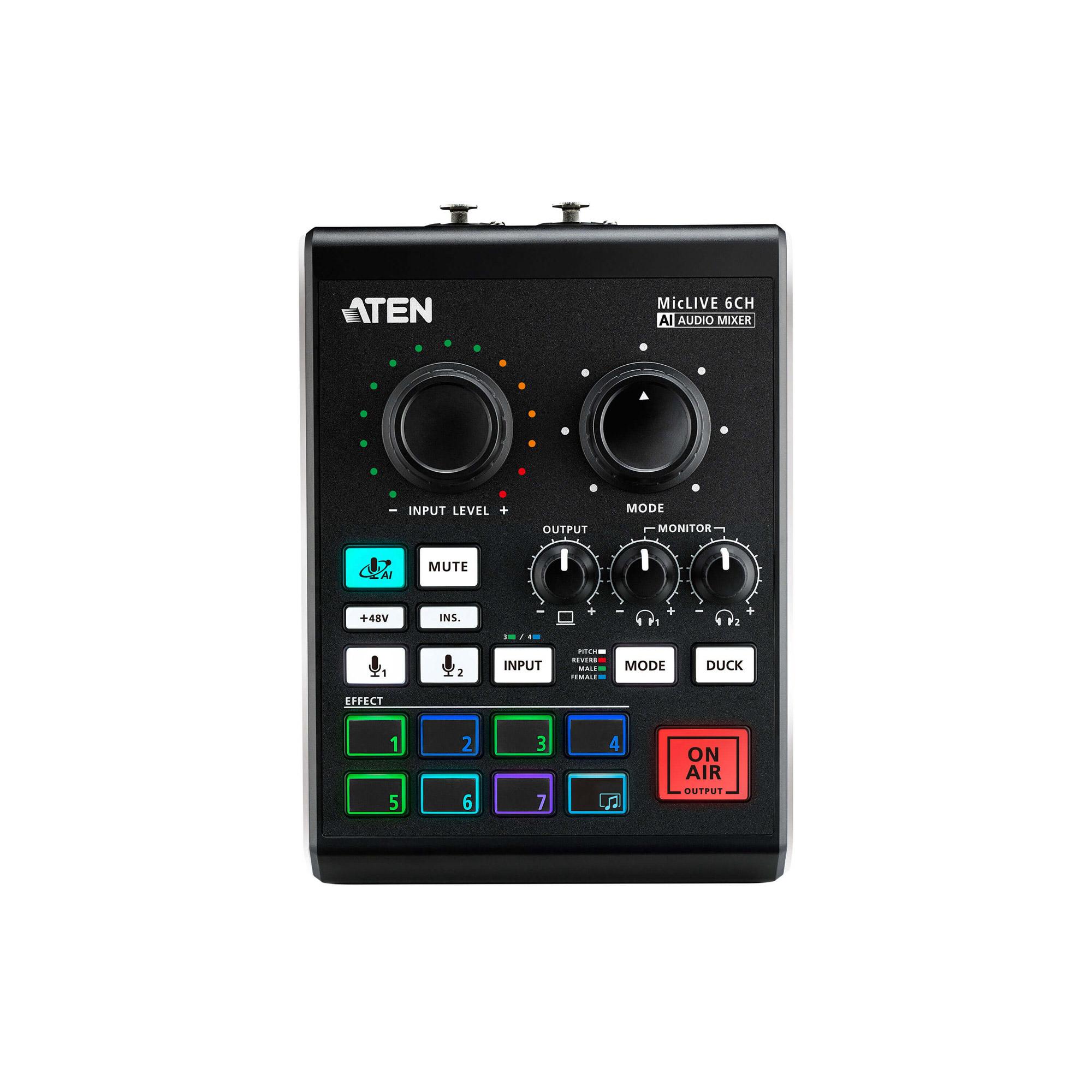 Aten MicLive 6-CH All-in-one AI-powered Audio Mixer with Streaming, External USB-C Recording (Custom Audio Effects)