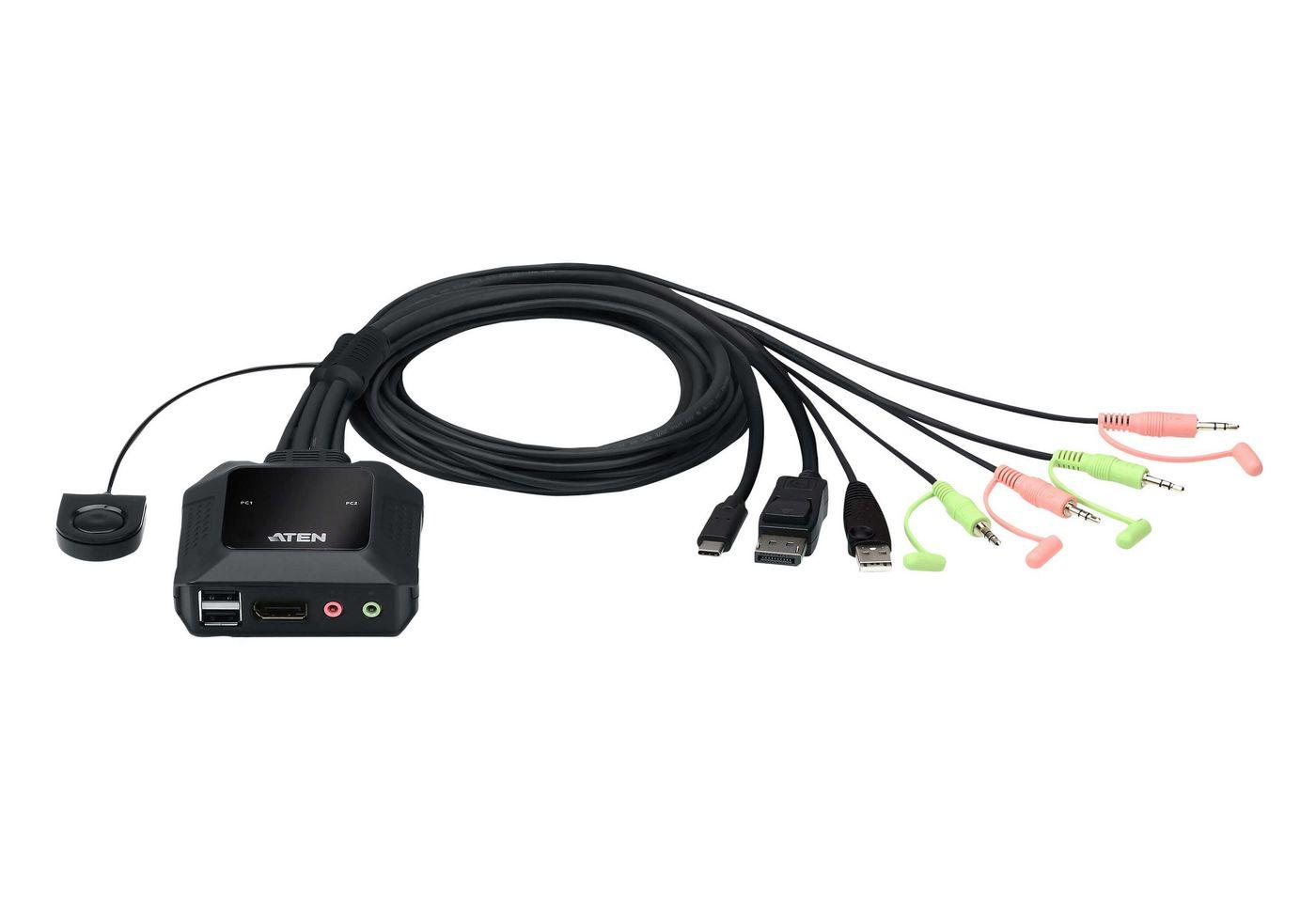 Aten 2-Port USB-C DisplayPort Hybrid Cable KVM Switch