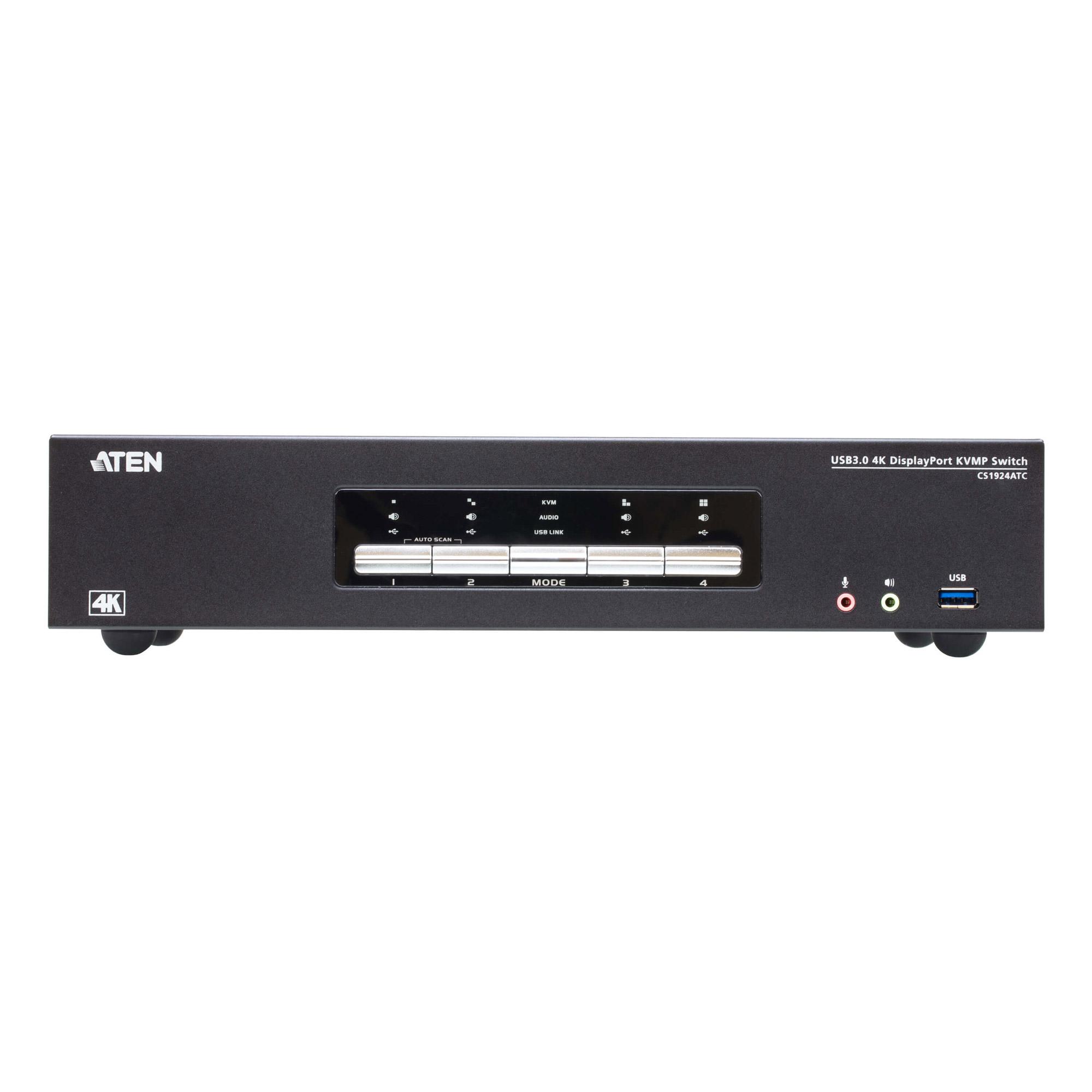 ATEN 4-Port USB True 4K DisplayPort KVM Switch with USB 3.0 Peripheral Support ATC Resolution Support Zero-Second Switching and
