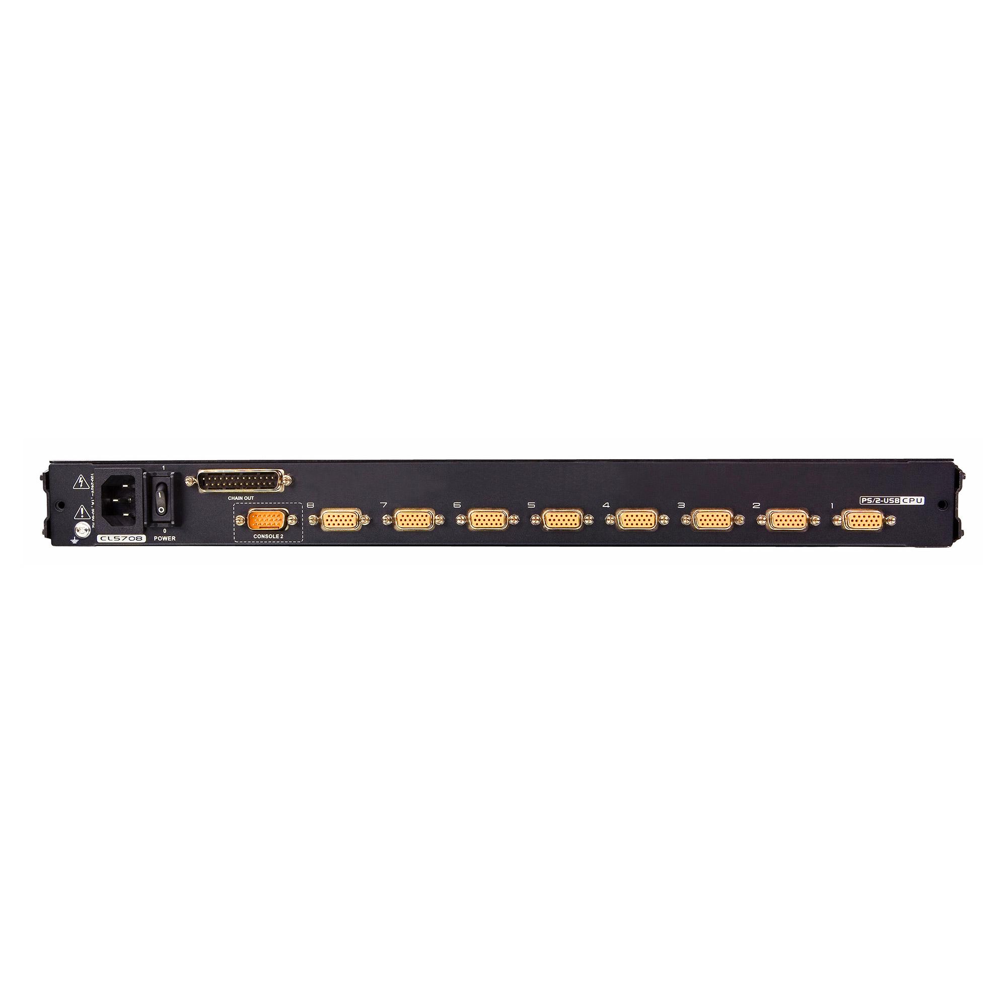 ATEN 8-Port Single Rail 17" Widescreen LCD KVM Switch with USB Peripheral Support Broadcast Mode Daisy Chain and External Conso