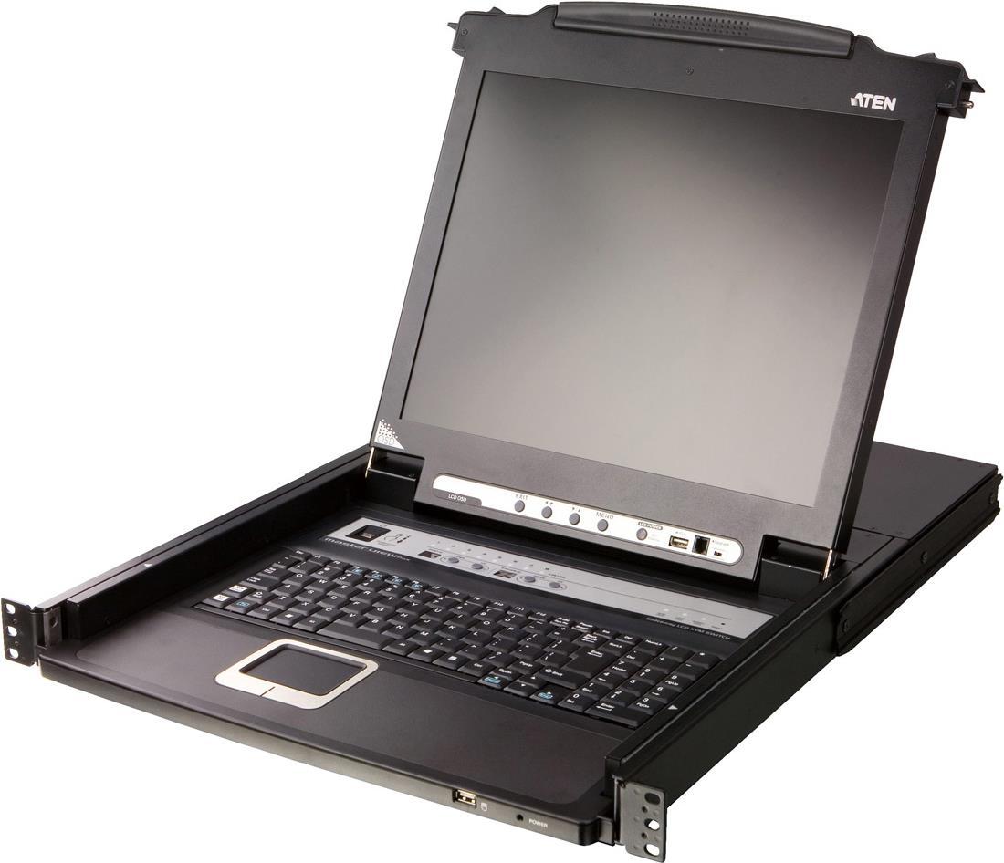 ATEN 8-Port Single Rail 17" Widescreen LCD KVM Switch with USB Peripheral Support Broadcast Mode Daisy Chain and External Conso