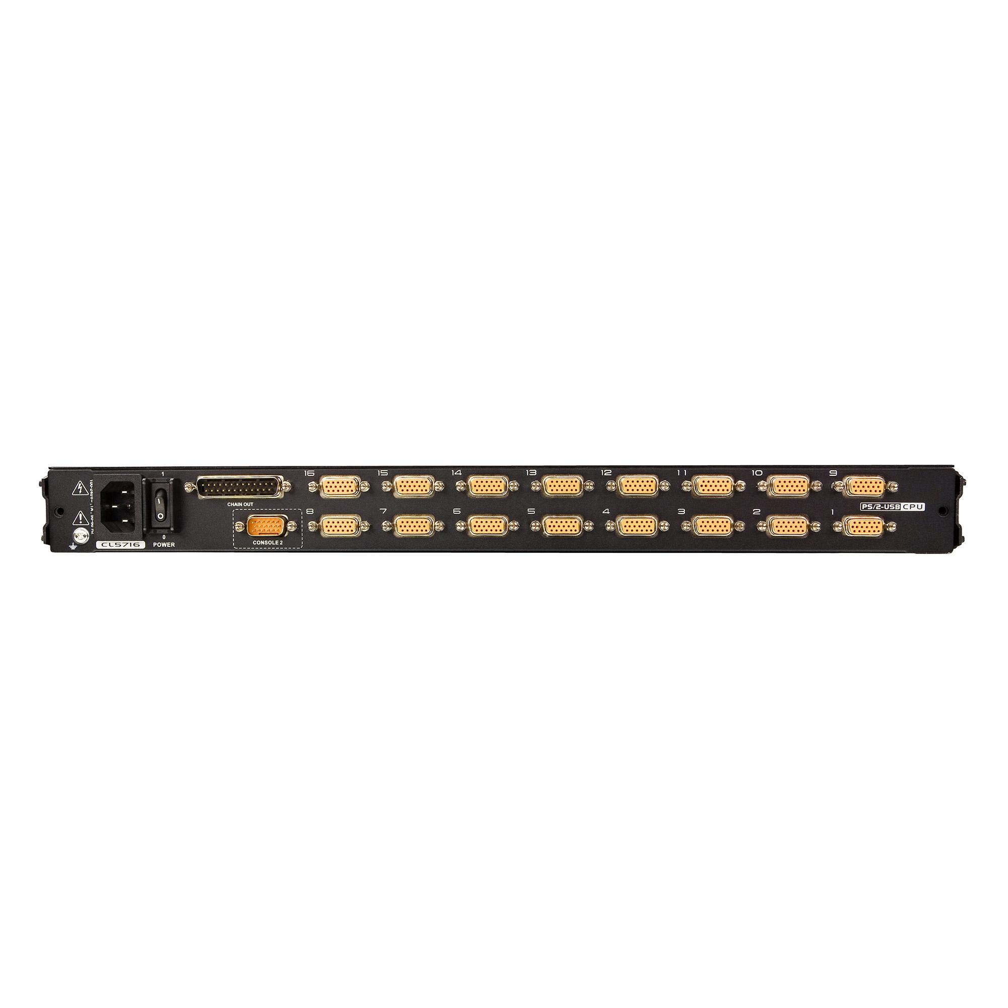 ATEN 16-Port Single Rail 17" Widescreen LCD KVM Switch with USB Peripheral Support Broadcast Mode Daisy Chain and External Cons