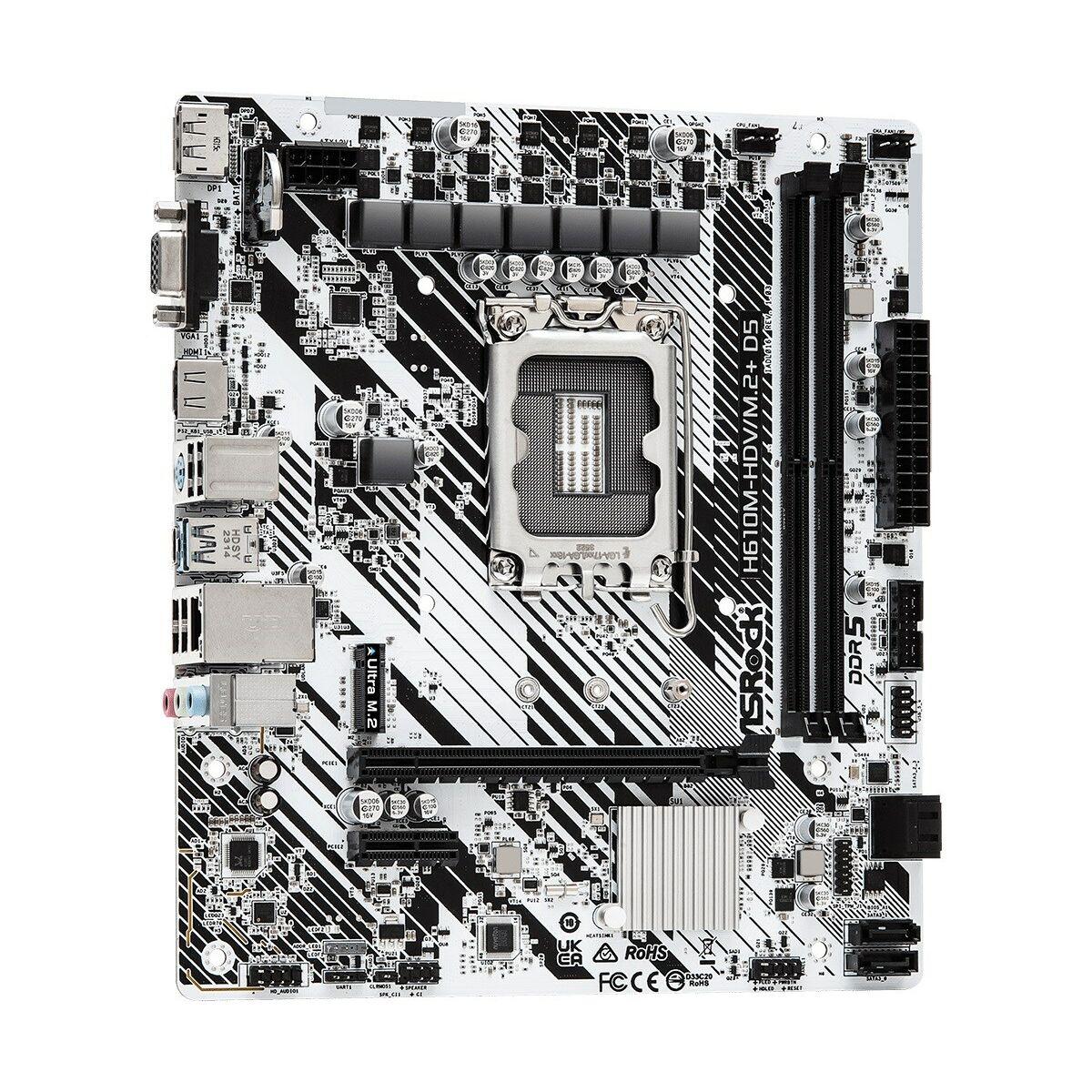 Asrock H610M-HDV/M.2+ D5 Intel H610 LGA 1700 micro ATX (ASRock H610M-HDV/M.2+ D5, Intel 12th and 13th ,DDR5, SATA3, USB 3.2 Gen