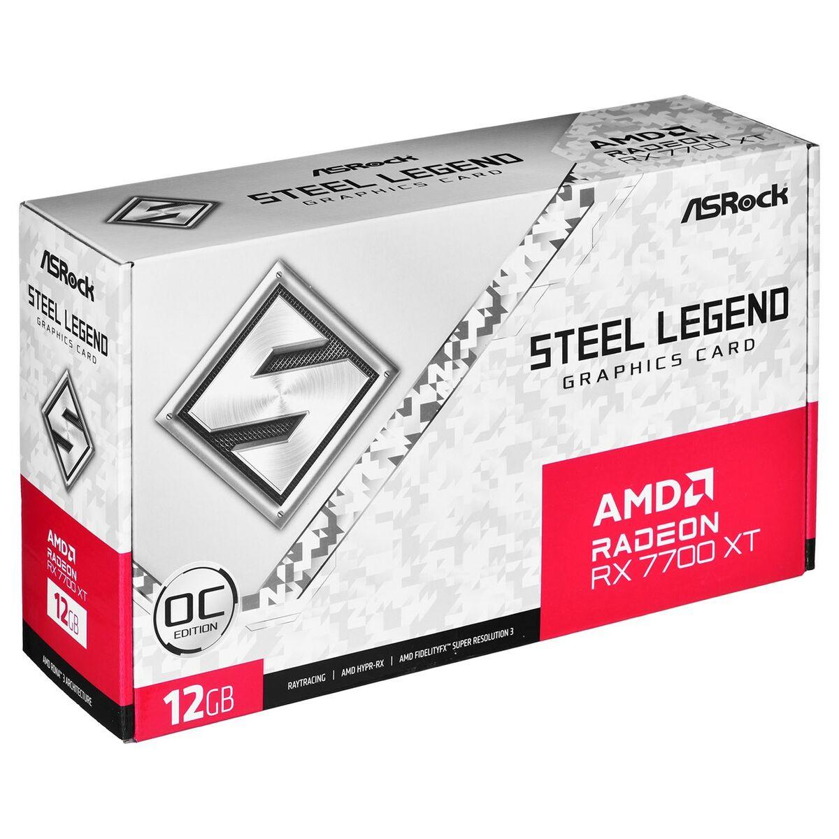 Asrock Radeon RX 7700 XT Steel Legend AMD 12 GB GDDR6 (Asrock RX7700 XT Steel Legend 12GB OC PCIe4 12GB DDR6 HDMI 3 DP 2599MHz
