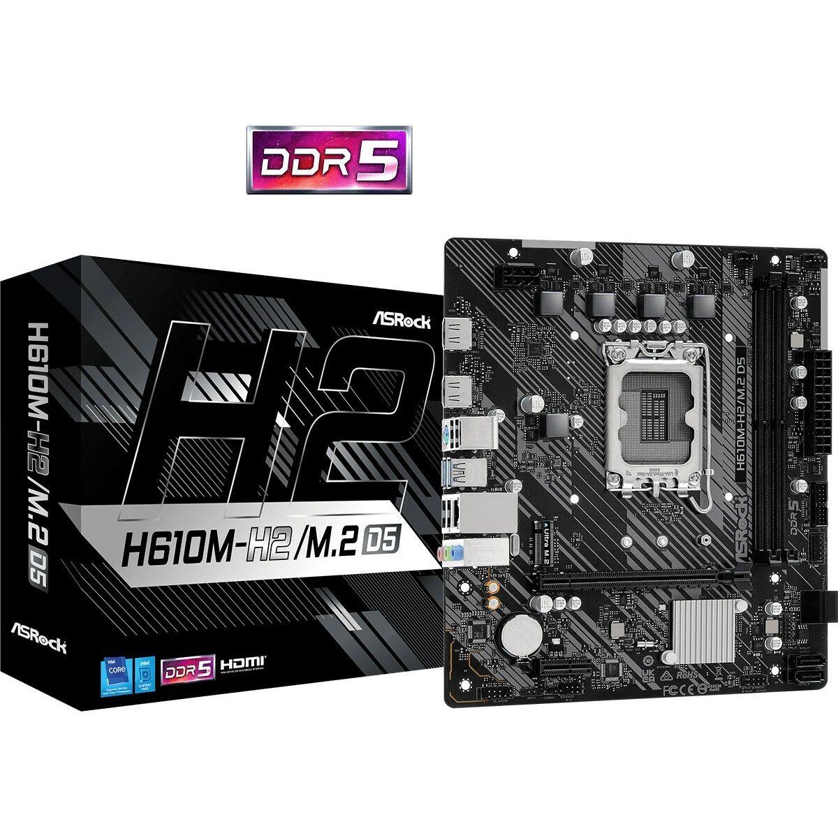 Asrock H610M-H2/M.2 D5 Intel H610 LGA 1700 micro ATX (Asrock H610M-H2/M.2 D5, Intel H610, 1700, Micro ATX, 2 DDR5, 2 HDMI, GB L