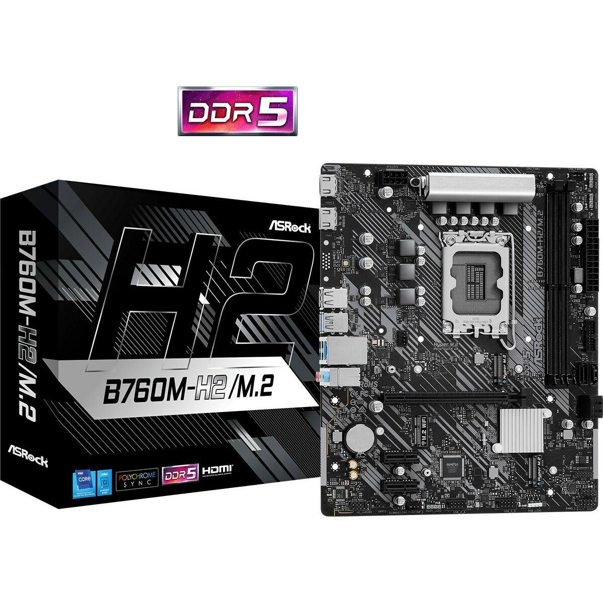 Asrock B760M-H2/M.2, Intel B760, 1700, Micro ATX, 2 DDR5, 2 HDMI, 2.5G LAN, PCIe4, 2x M.2