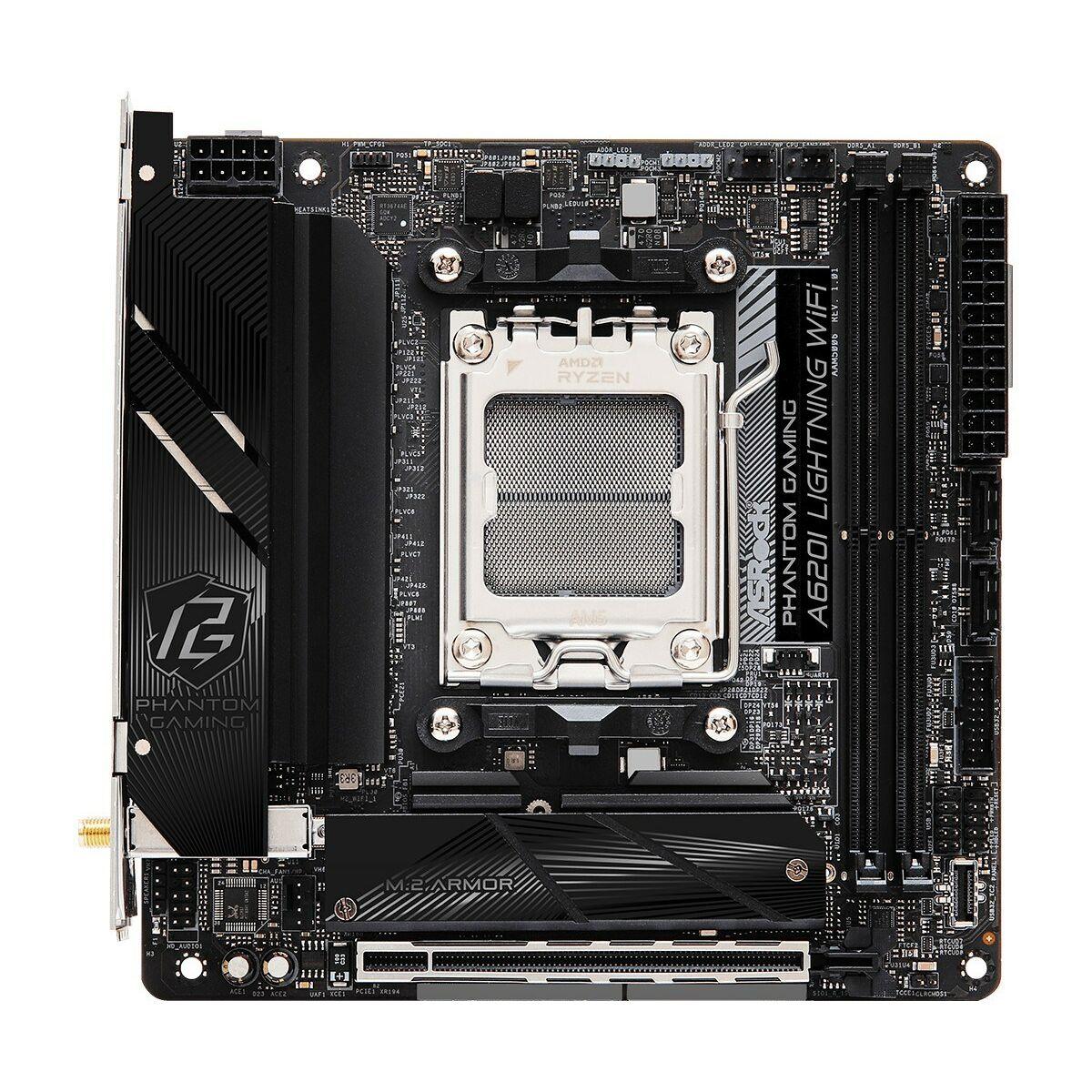Asrock A620I LIGHTNING WIFI AMD A620 AM5 Mini ITX 2 DDR5 HDMI Wi-Fi 6E 2.5G LAN 2x M.2