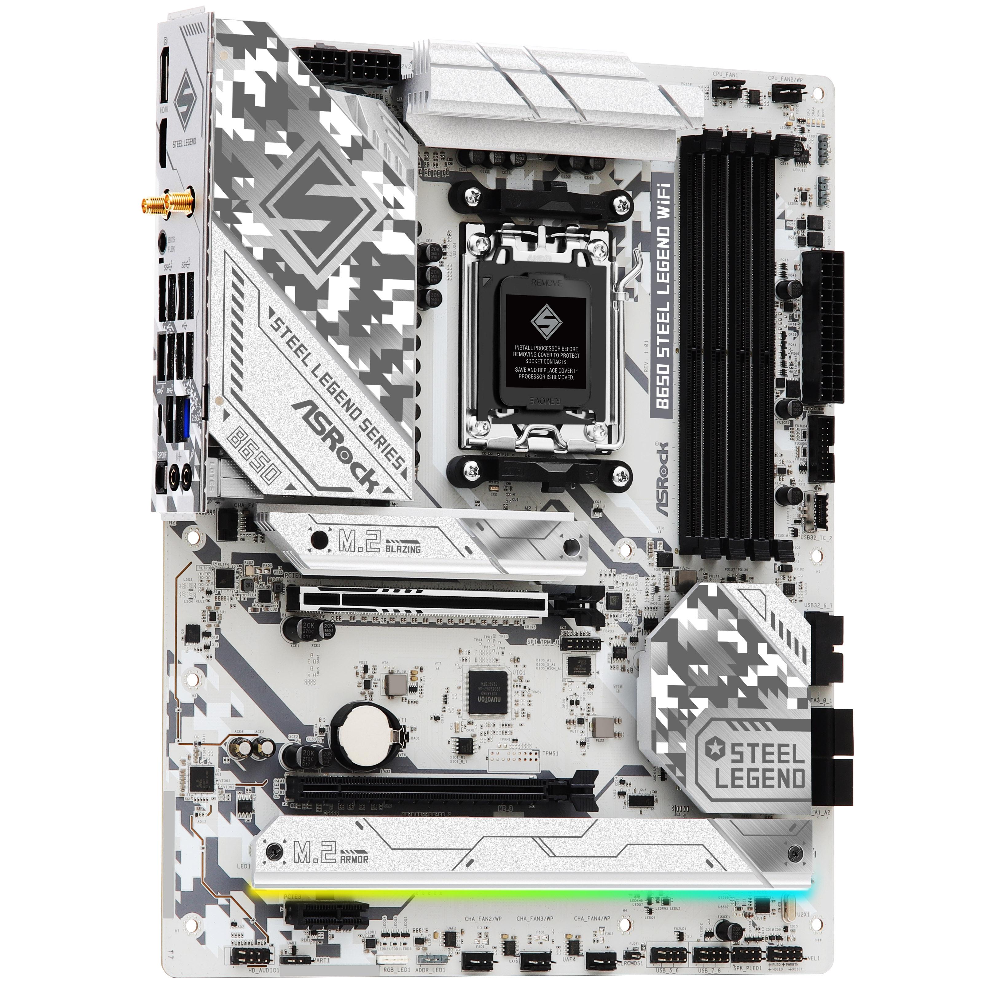 Asrock B650 STEEL LEGEND WIFI, AMD B650, AM5, ATX, 4 DDR5, HDMI, DP, Wi-Fi 6E, 2.5G LAN, PCIe5, RGB, 3x M.2