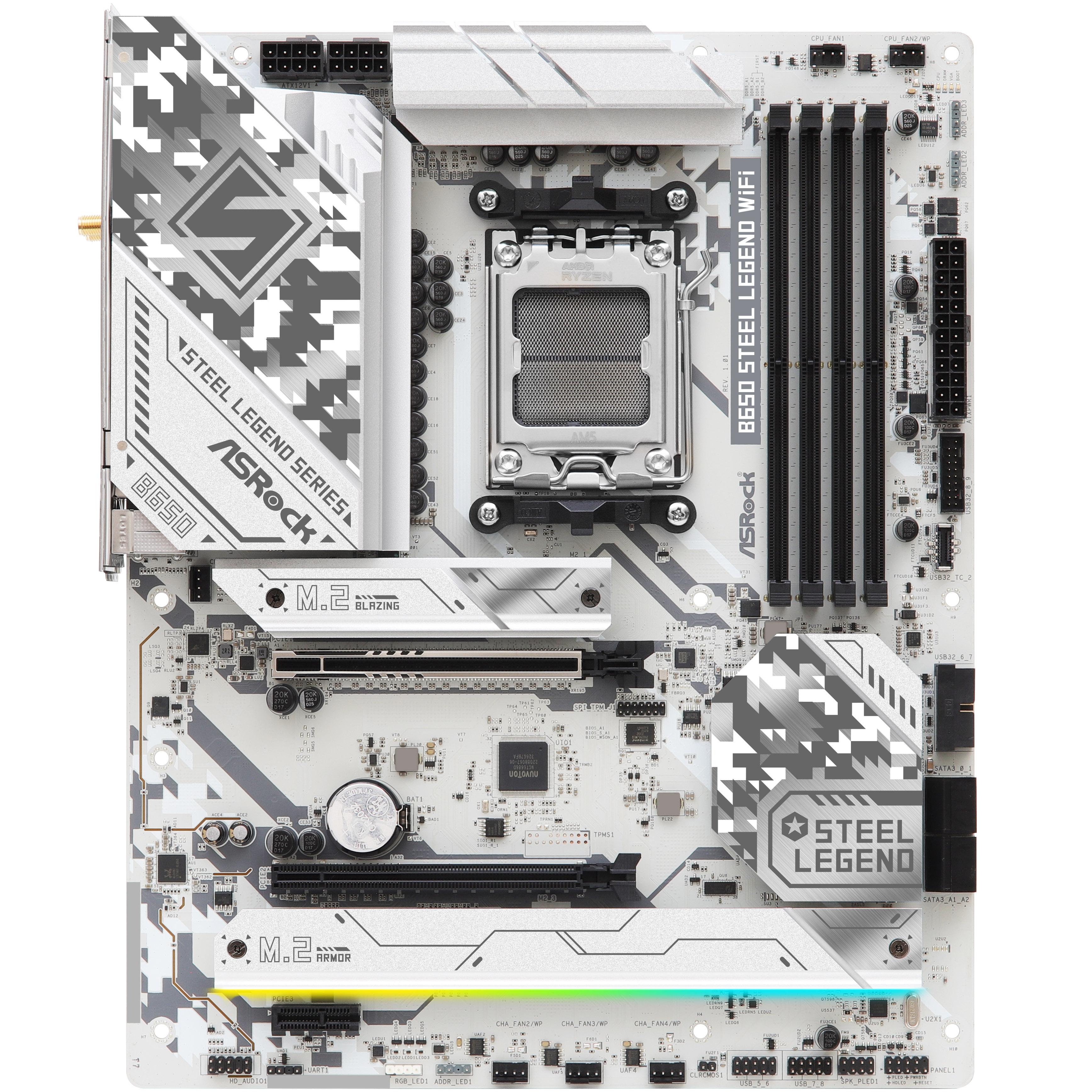 Asrock B650 STEEL LEGEND WIFI, AMD B650, AM5, ATX, 4 DDR5, HDMI, DP, Wi-Fi 6E, 2.5G LAN, PCIe5, RGB, 3x M.2