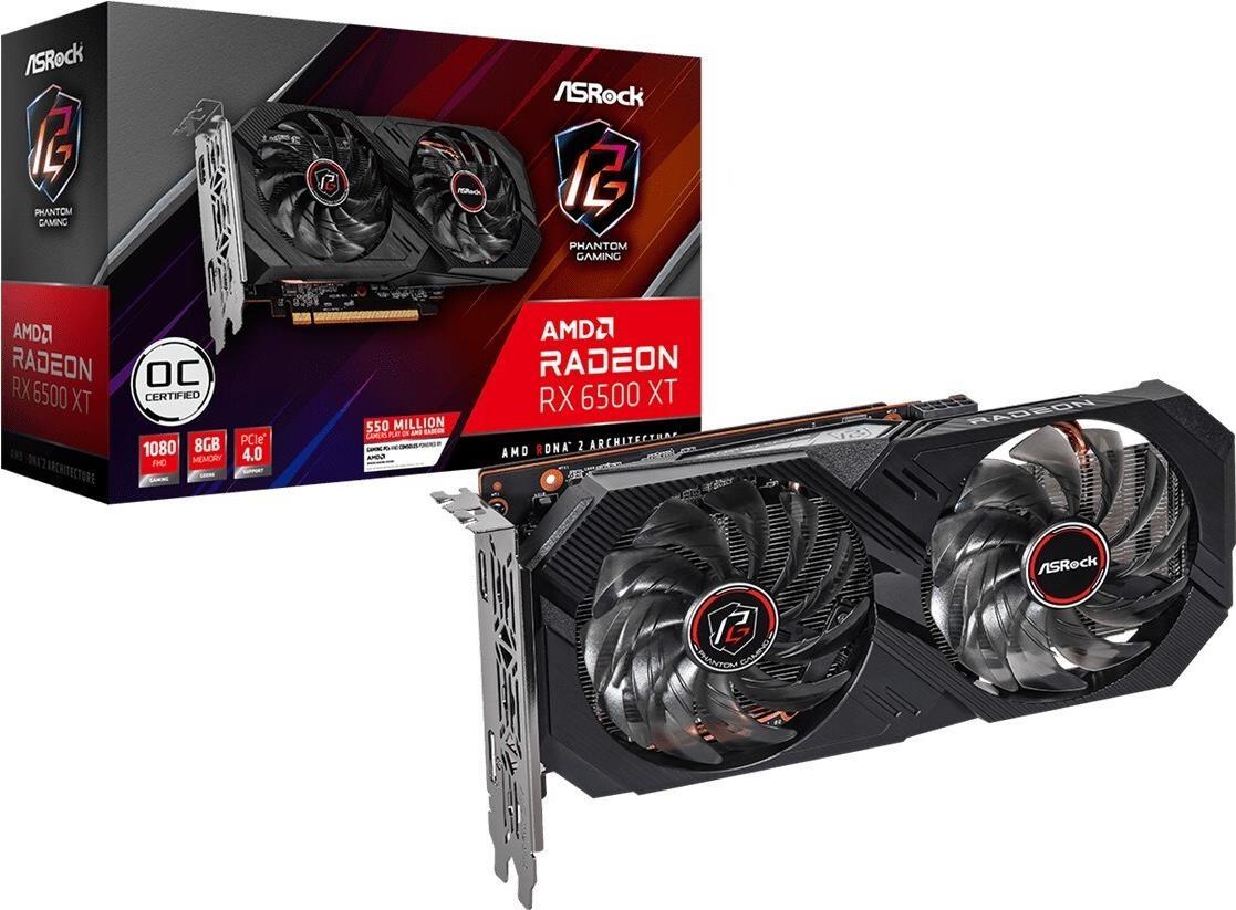 Asrock RX6500 XT Phantom Gaming 8GB OC 8GB DDR6 HDMI DP 2825MHz Clock Overclocked