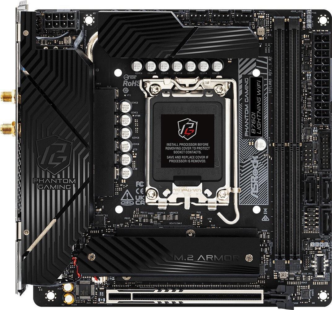 Asrock B760I LIGHTNING WIFI, Intel B760, 1700, Mini ITX, 2 DDR5, HDMI, DP, Wi-Fi 6E, 2.5G LAN, PCIe5, 2x M.2