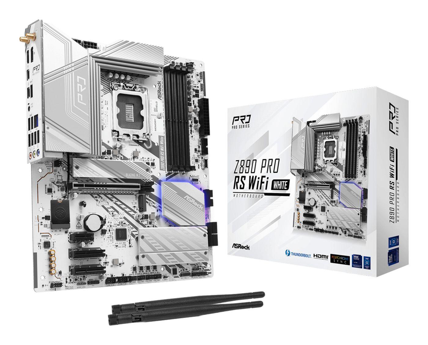 ASRock Z890 PRO RS WIFI WHITE Intel 1851 Socket Motherboard ATX 4x DDR5 Slots 4x M.2 Sockets 3x USB-C Port Fitted I/O Shield 2.