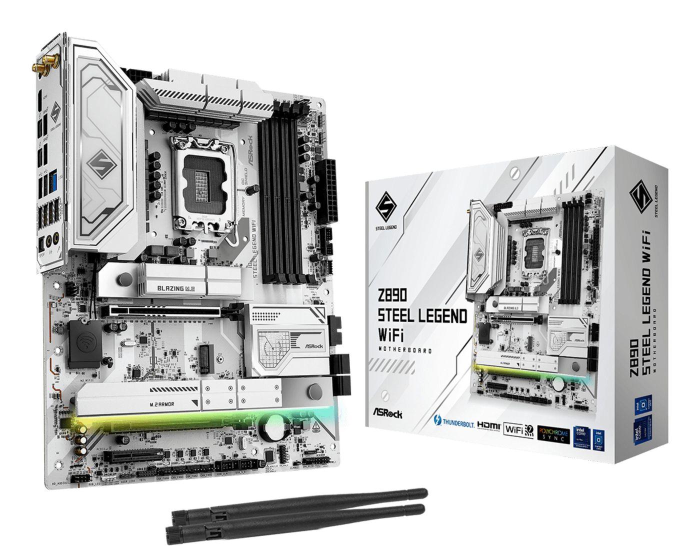 ASRock Z890 STEEL LEGEND WIFI Intel 1851 Socket Motherboard ATX 4x DDR5 Slots 4x M.2 Sockets 3x USB-C Port Fitted I/O Shield 2.