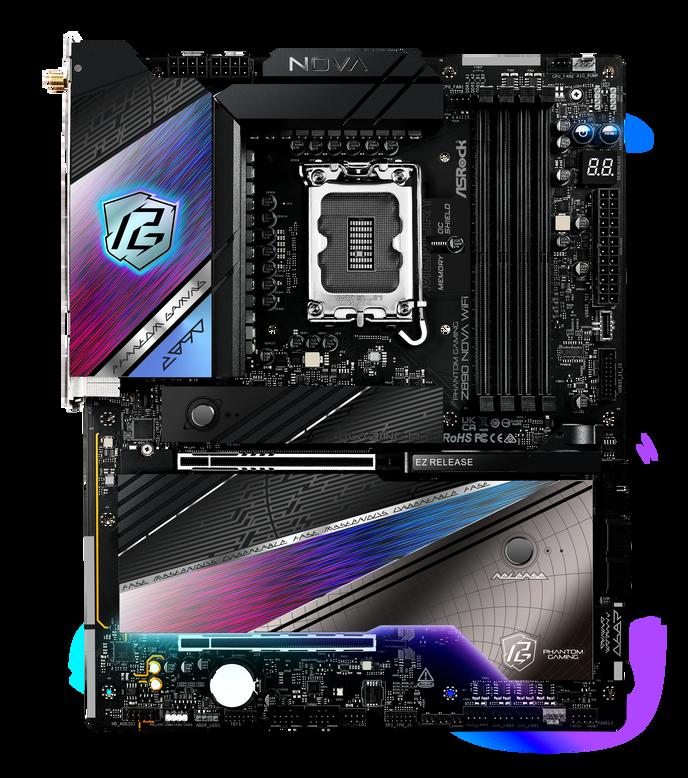ASRock Z890 NOVA WIFI PHANTOM GAMING Intel 1851 Socket Motherboard ATX 4x DDR5 Slots 6x M.2 Sockets 3x USB-C Port Fitted I/O Sh