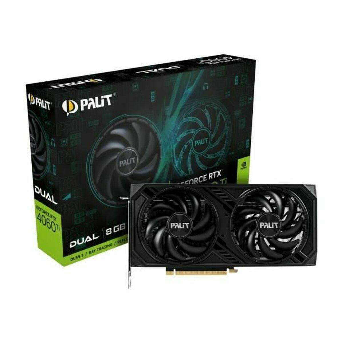 Palit GeForce RTX 4060 Ti Dual NVIDIA 8 GB GDDR6 (Palit RTX4060 Ti DUAL, PCIe4, 8GB DDR6, HDMI, 3 DP, 2535MHz Clock, RGB Lighti