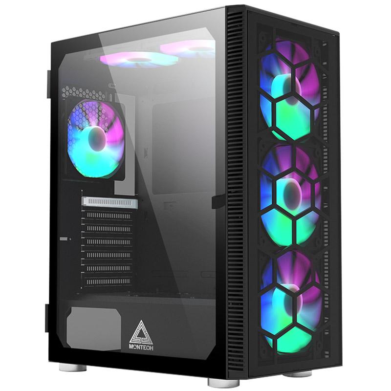 Montech X3 GLASS - Midi Tower - PC - Nero - ATX - micro ATX - Mini-ITX - Gaming - Blu - Verde - Rosso (X3 GLASS BK)