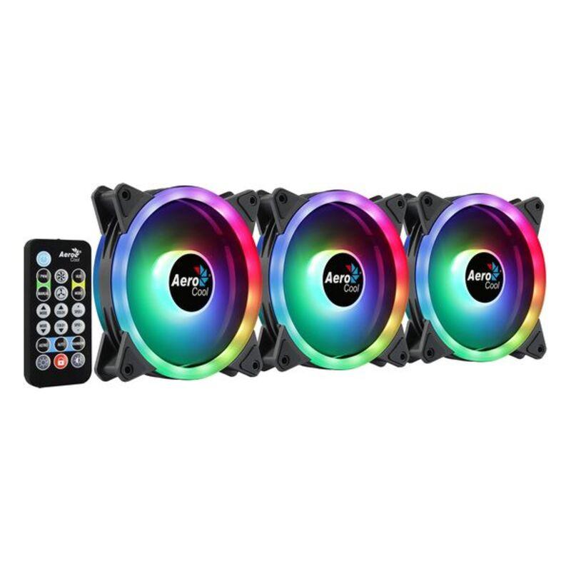 LOT DE 3 VENTILATEURS DE BOITIER AEROCOOL DUO 12 PRO RGB 12CM AVEC TLCOMMANDE (NOIR)