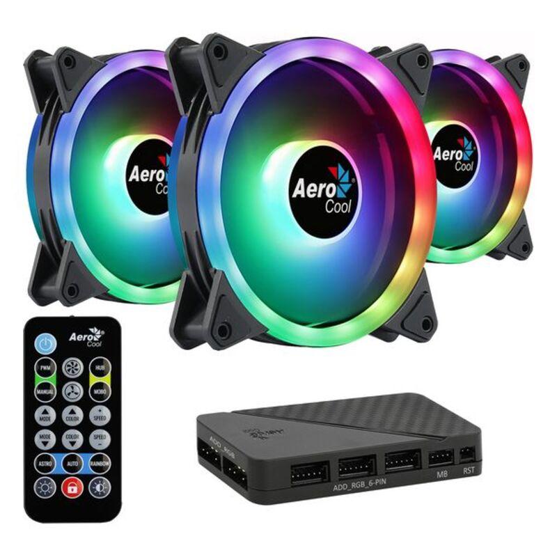 LOT DE 3 VENTILATEURS DE BOITIER AEROCOOL DUO 12 PRO RGB 12CM AVEC TLCOMMANDE (NOIR)