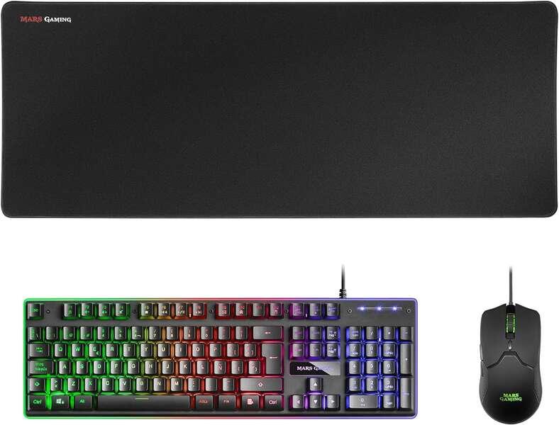 Mars Gaming Pack Premium 3 e 1 Teclado hibrido H-MECH Raton Ultra Ligero 10K e Alfombrilla