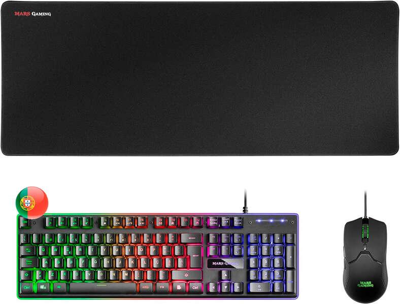 Mars Gaming Premium Pack Tastiera ibrida H-MECH - Mouse ultraleggero 10K - Tappetino mouse XXL - Tecnologia H-MECH - Illuminazi