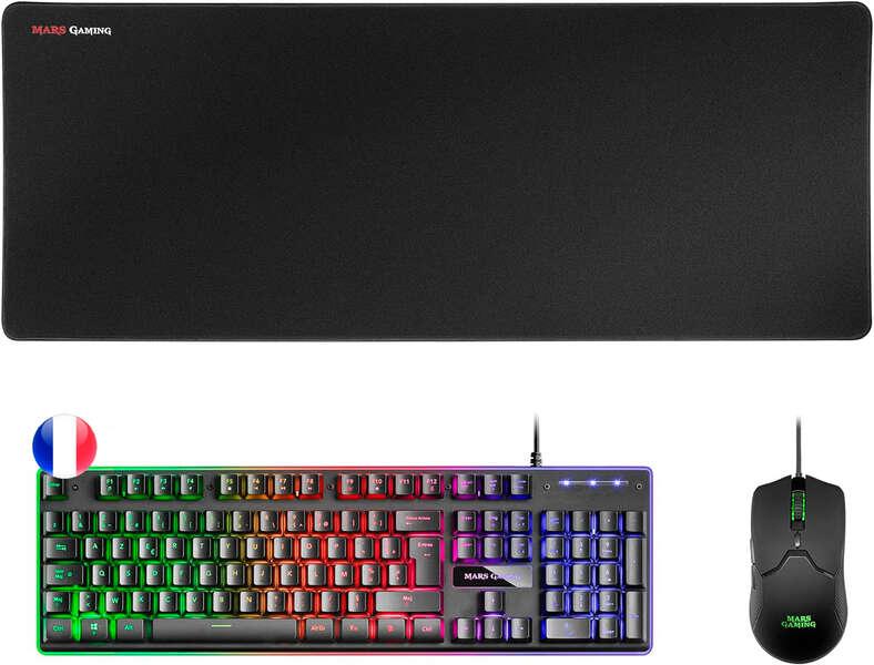 PACK 3 EN 1 GAMER (CLAVIER/SOURIS/TAPIS) MARS GAMING MCPX RGB (NOIR)