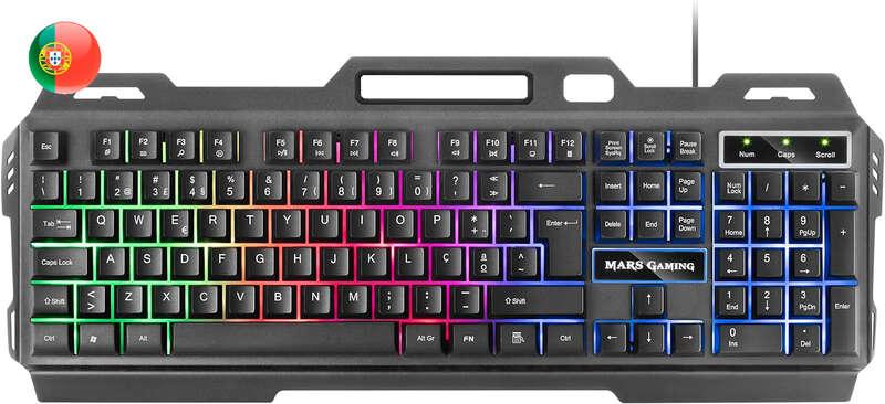 Tastiera da gaming Mars Gaming MK120 - Alluminio - Illuminazione FRGB - Supporto smartphone - Portoghese - Colore Nero