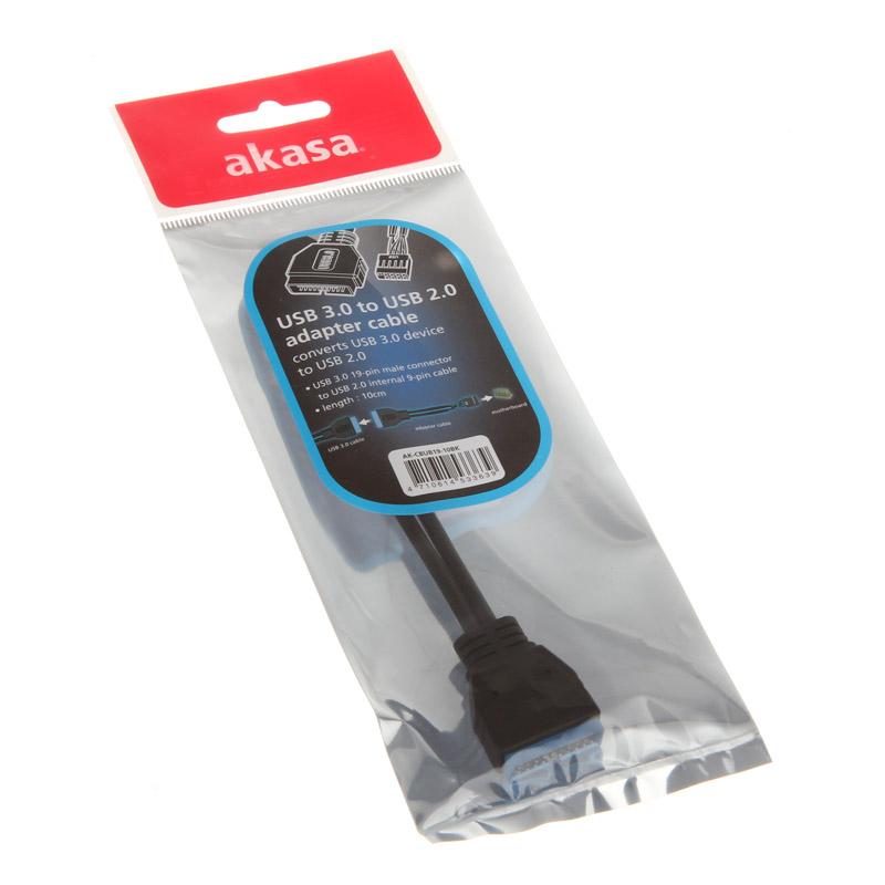 Akasa 9-pin/19-pin cavo USB 0,1 m Nero (Akasa USB 3.0 to USB 2.0 Adapter Cable USB 3.0 19-pin male to USB 2.0 internal 9-pin 10