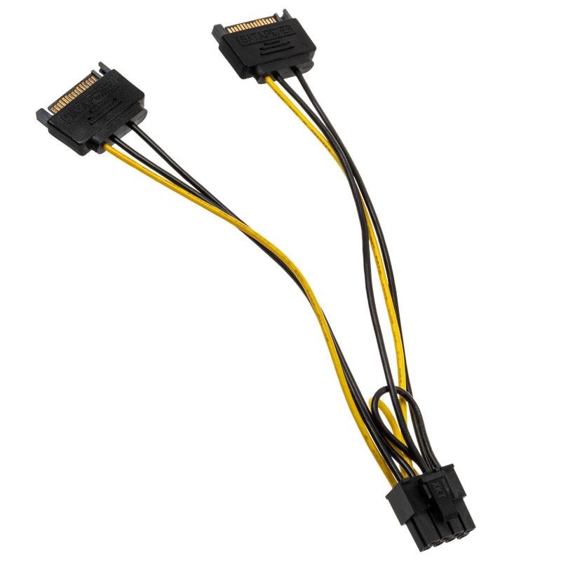 Akasa AK-CBPW19-15 cavo di alimentazione interno (Akasa 6+2 Pin PCIe [M] to 2 x SATA Power [M + M] Adapter Cable)
