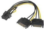 Akasa AK-CBPW19-15 cavo di alimentazione interno (Akasa 6+2 Pin PCIe [M] to 2 x SATA Power [M + M] Adapter Cable)