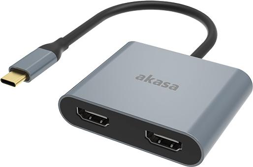 Akasa AK-CBCA26-18BK adattatore grafico USB Alluminio (Akasa AK-CBCA26-18BK USB Type-C to Dual HDMI MST Adapter 4K60Hz Single O