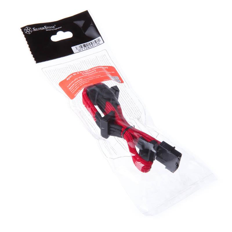 Silverstone 0.3m, Molex 4p/4xSATA 0,3 m (Silverstone 4-pin Molex to 4x SATA 30cm Extension - Red)