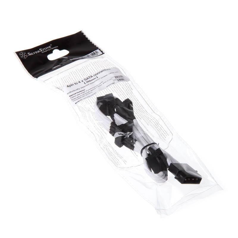 Silverstone 0.3m, Molex 4p/4xSATA 0,3 m (Silverstone 4-pin Molex to 4x SATA 30cm Extension - White)