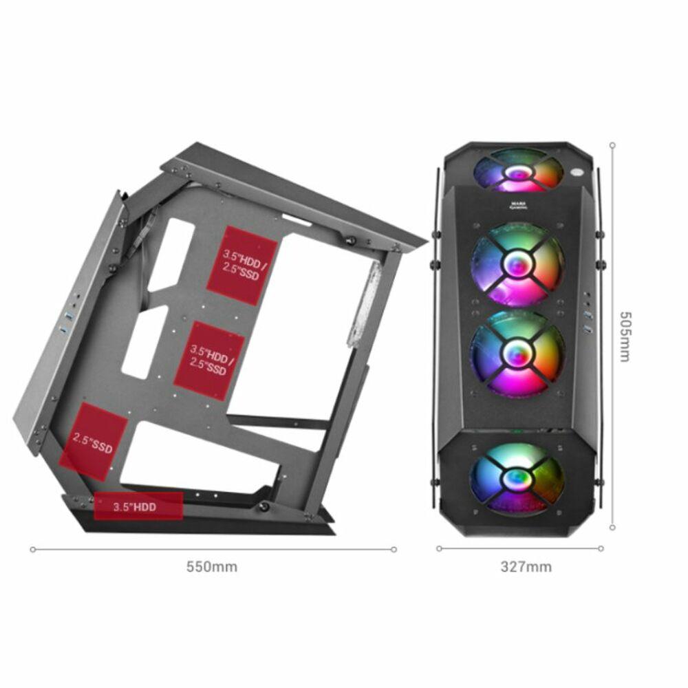 Mars Gaming MC51 Premium Tower - 5 ventole ARGB - Controller con telecomando - Doppia finestra in vetro temperato - 40 effetti