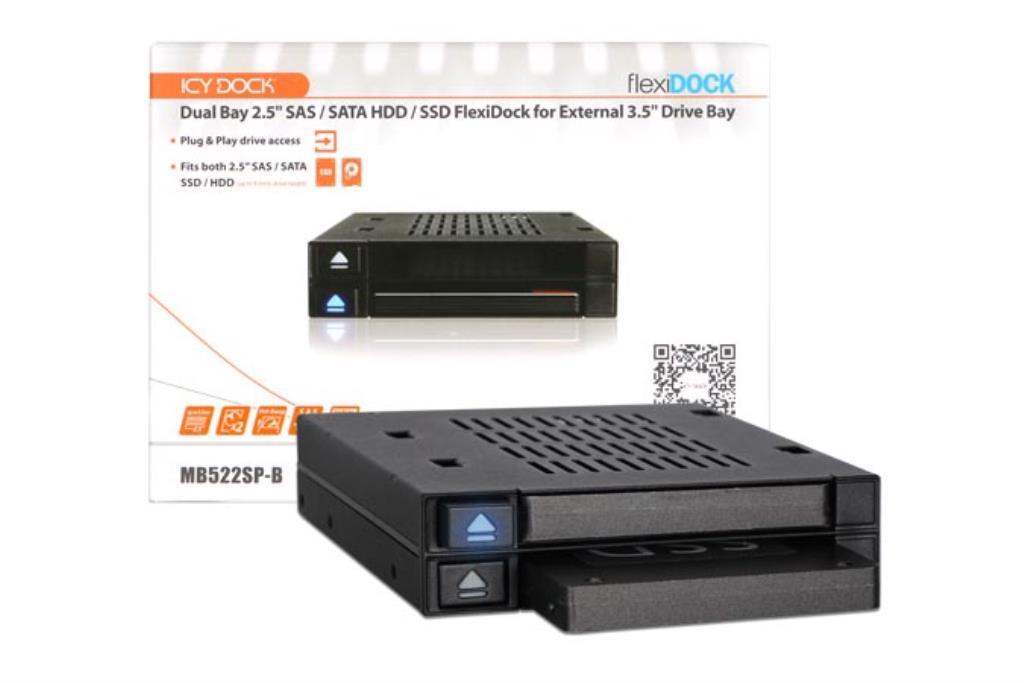 IcyDock flexiDOCK MB522SP-B - Dual 2.5? SSD Dock Trayless Hot-Swap SATA / SAS Mobile Rack for Ext 3.5? Bay