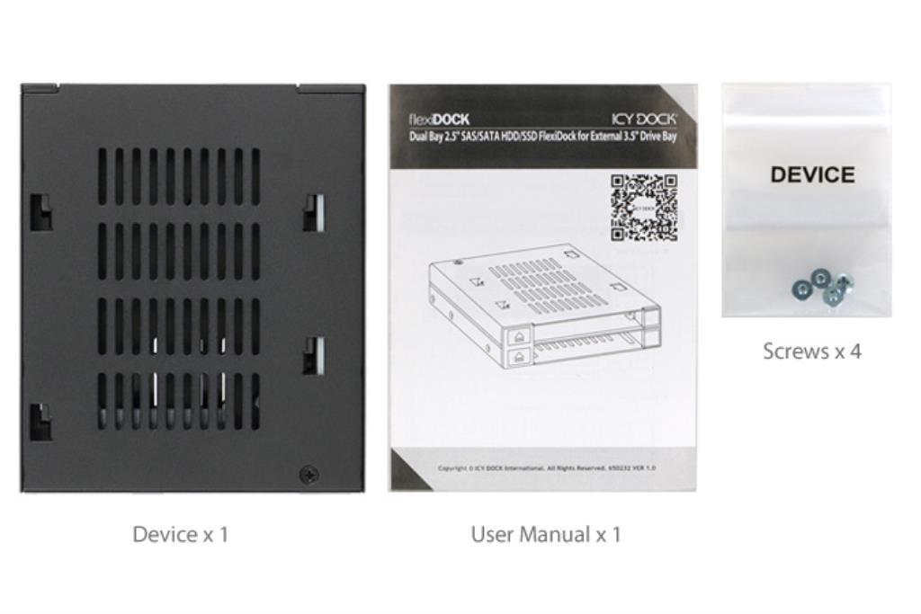 IcyDock flexiDOCK MB522SP-B - Dual 2.5? SSD Dock Trayless Hot-Swap SATA / SAS Mobile Rack for Ext 3.5? Bay