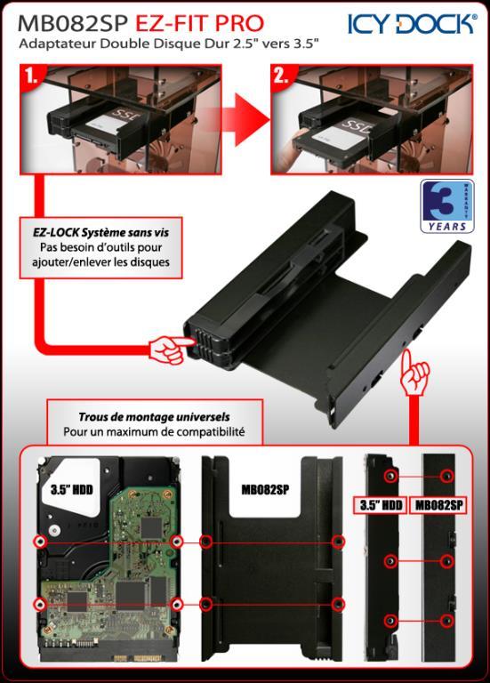 IcyDock EZ-Fit PRO MB082SP - Dual 2.5" HDD & SSD Full Metal Mounting Bracket for Internal 3.5" Drive Bay