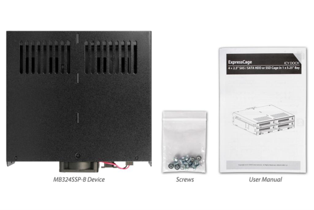 IcyDock ExpressCage MB324SP-B - 4 Bay 2.5" SAS/SATA HDD & SSD Hot Swap Cage for External 5.25" Bay