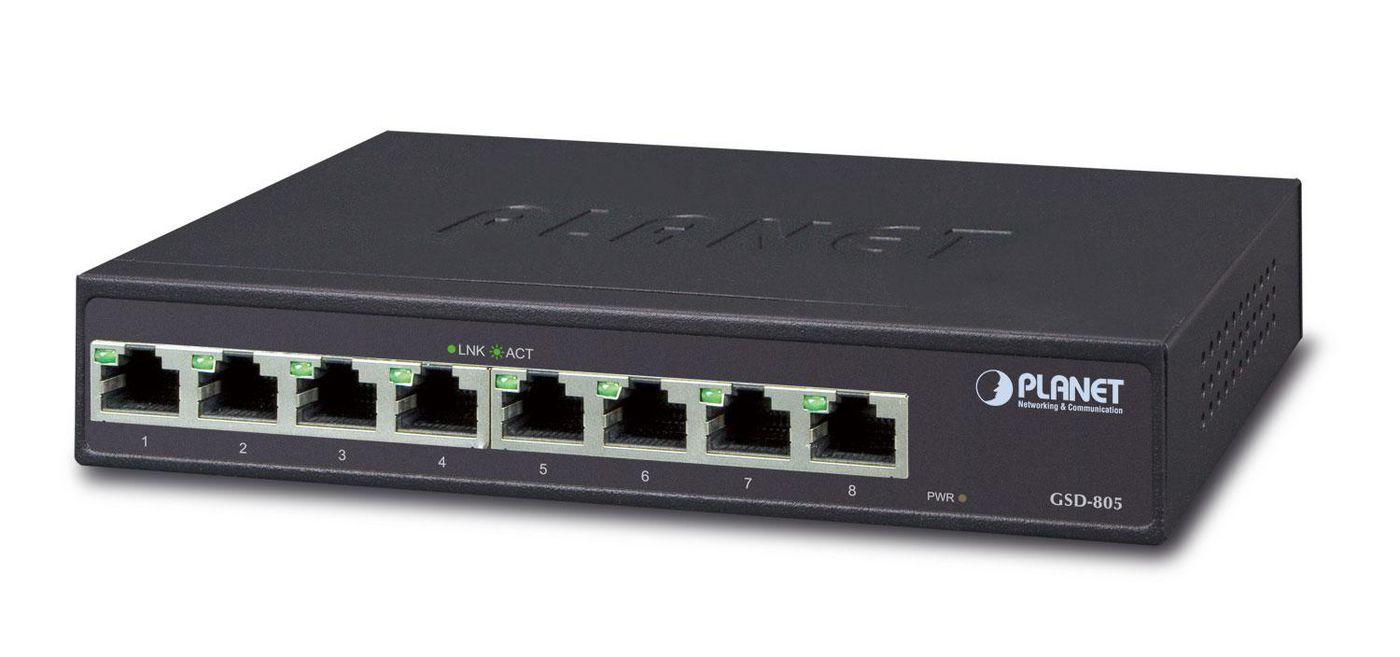 Planet GSD-805 Nero (8-Port 1000Base-T Desktop - Gigabit Ethernet Switch - - Internal Power - Warranty 36M)