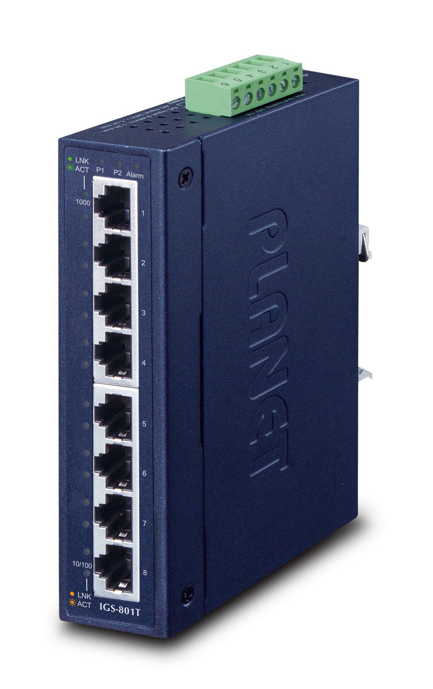 PLANET IGS-801T switch di rete Non gestito L2 Gigabit Ethernet 10/100/1000 Blu (IP30 Slim type 8-P Industrial - Gigabit Etherne